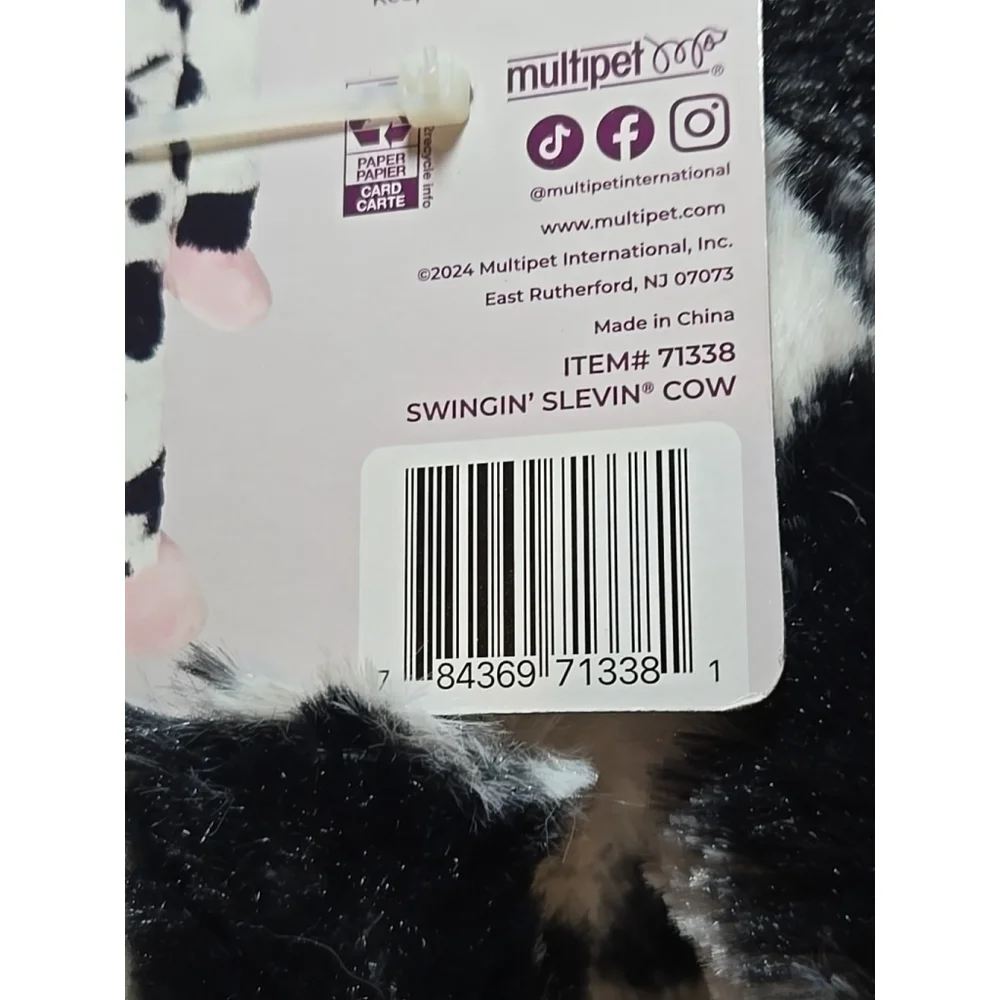 Multipet Swingin' Slevin Cow Dog Toy - White/Black, So Soft & Cuddly 29